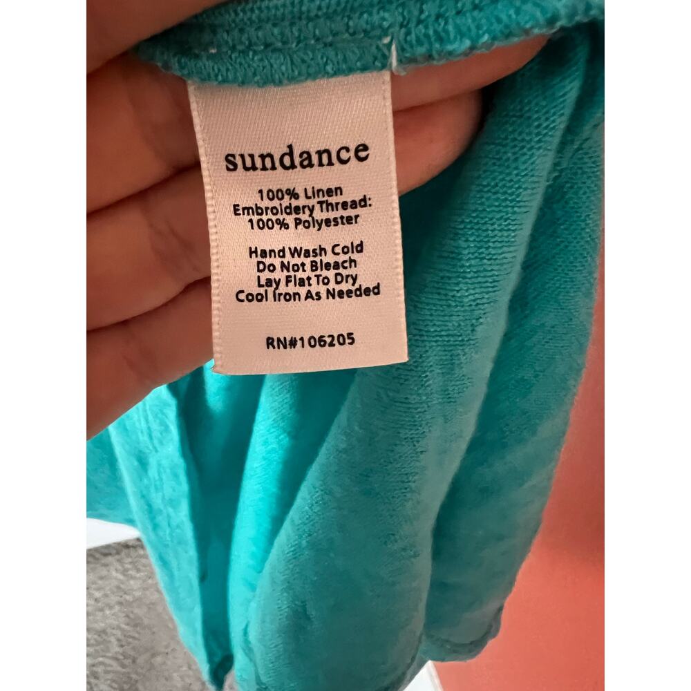 Sundance Sintra Dream Linen Embroidered Floral Dress Aqua SZ L - Picture 5 of 5